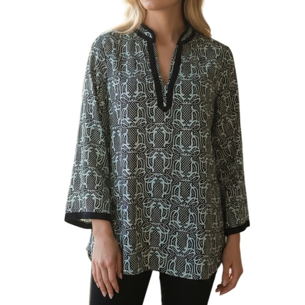TRACY NEGOSHIAN  Black & Green Georgia Polka Dot Swirl Tunic Top‎ NWOT XSmall